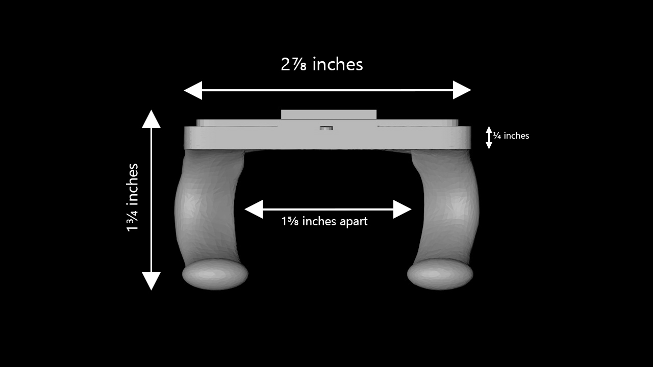 Bishop Mobility Cane Holster technical specifications - showing dual S-curved columns with precise measurements